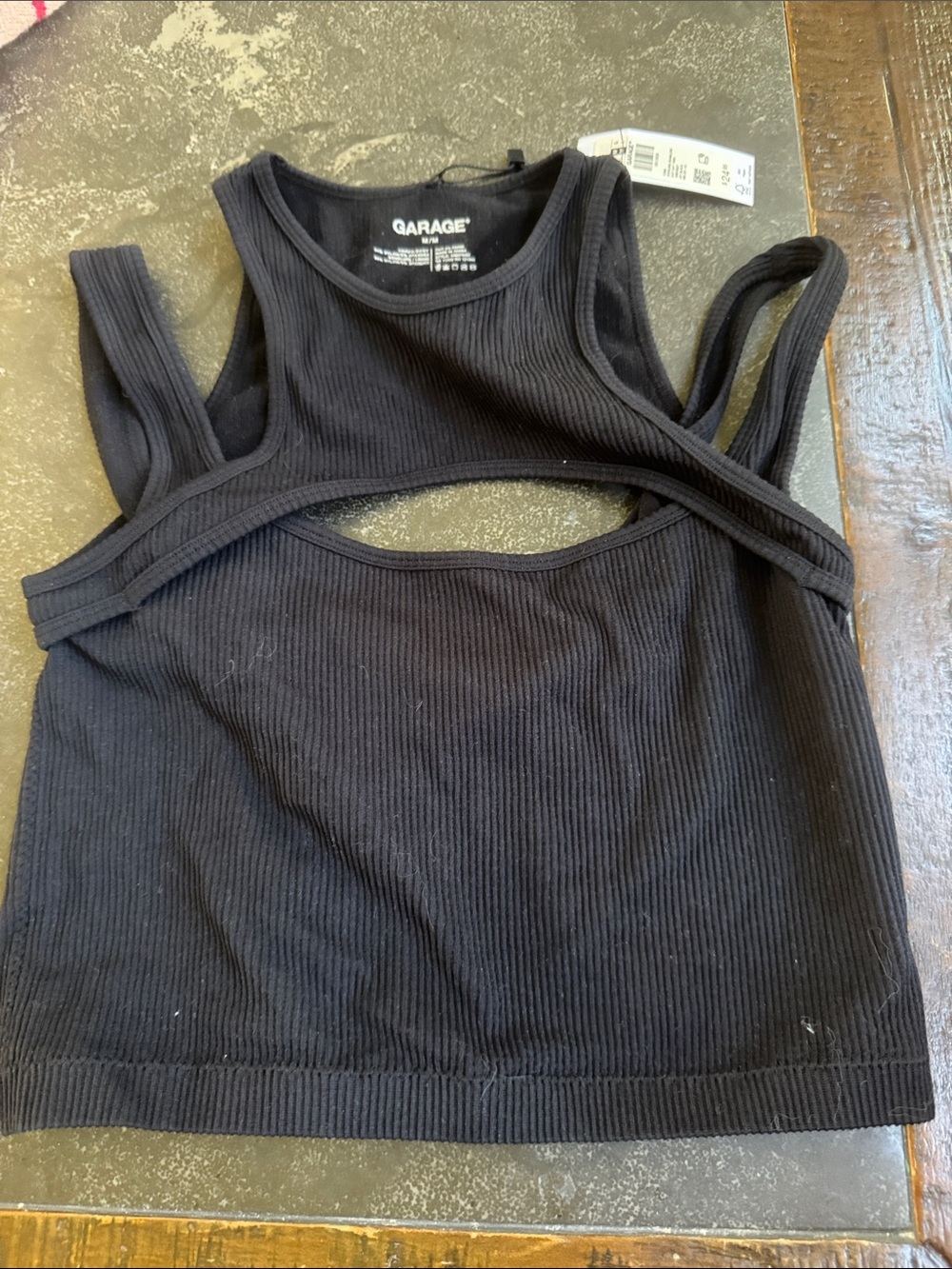 Garage Black Ribbed Cutout Tank